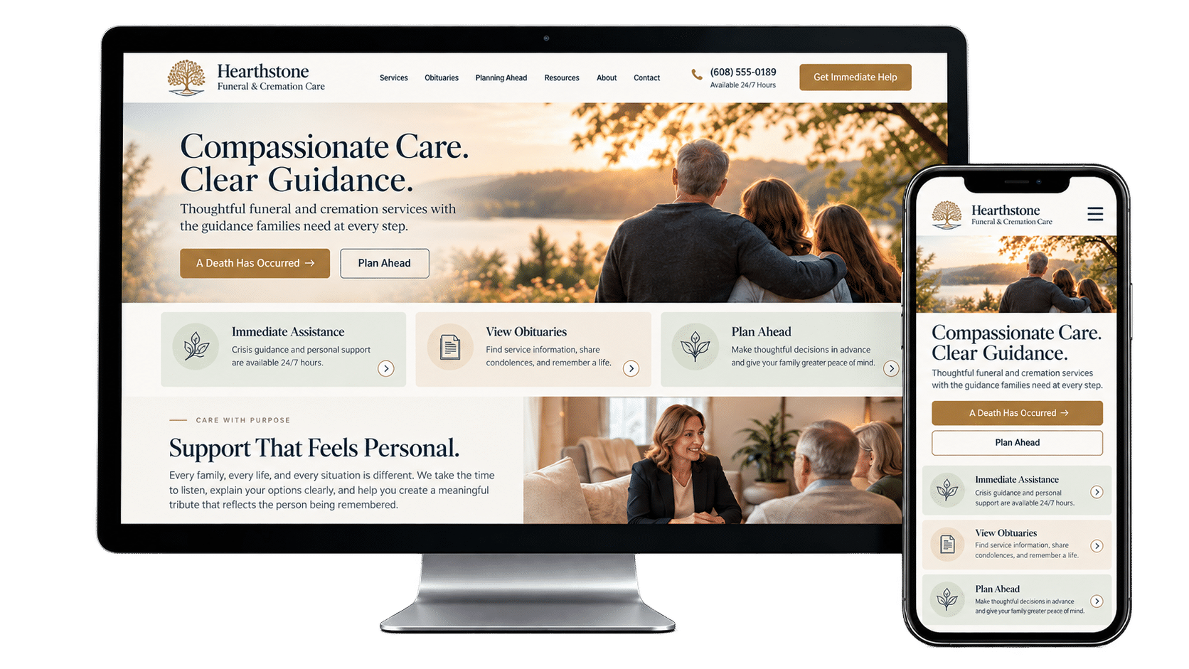 Funeral Home Website Concept Funeral home website design concept shown on desktop and mobile devices