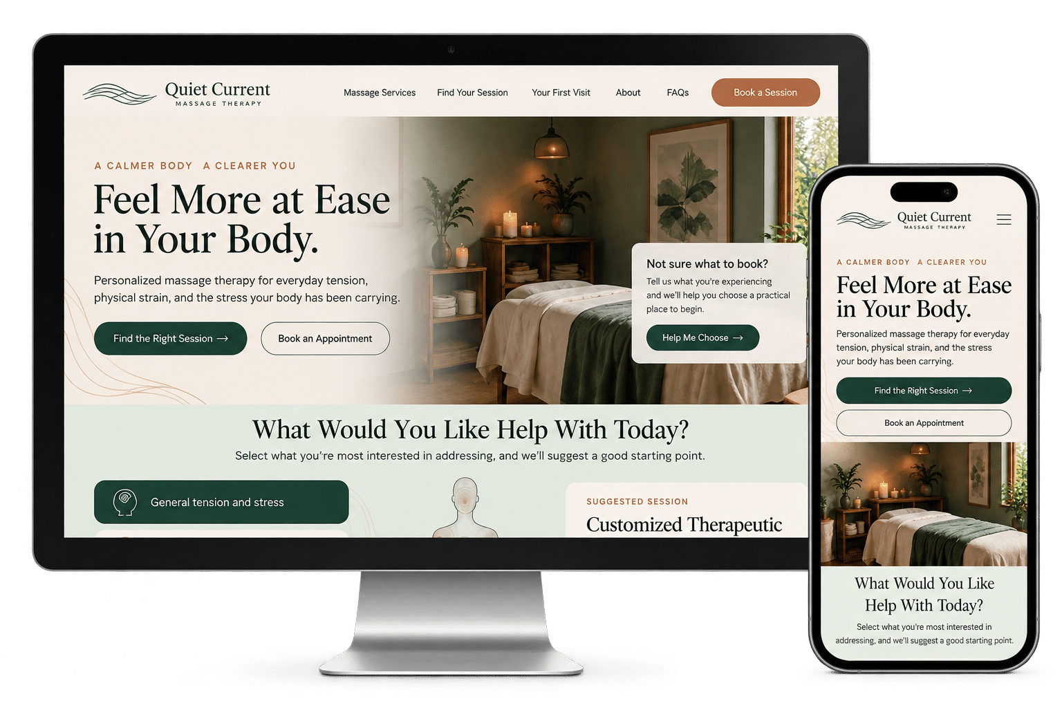 Massage Therapy Website Concept Massage therapy website design concept shown on desktop and mobile devices