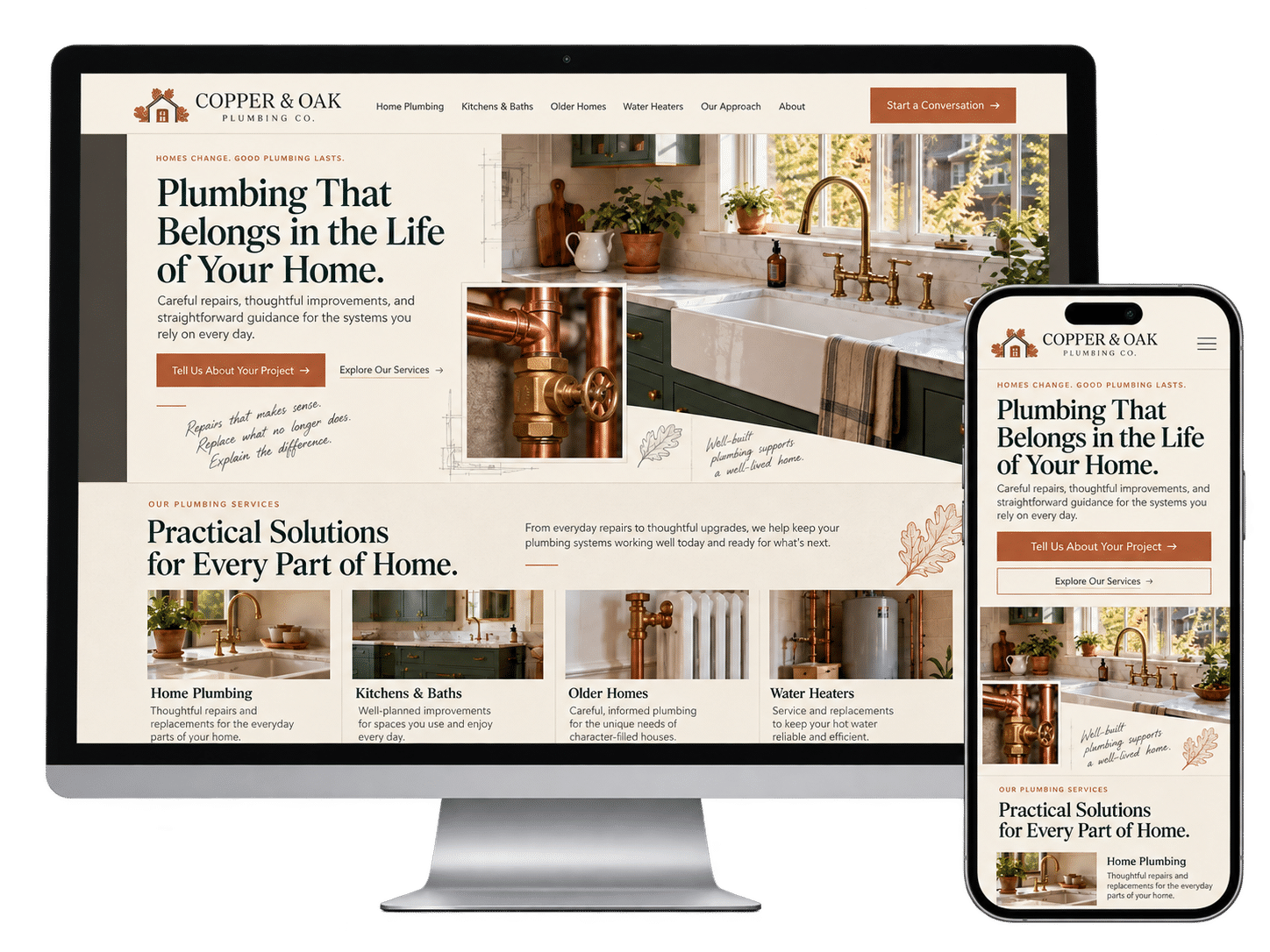 Residential Plumbing Website Concept Residential plumbing website design concept shown on desktop and mobile devices