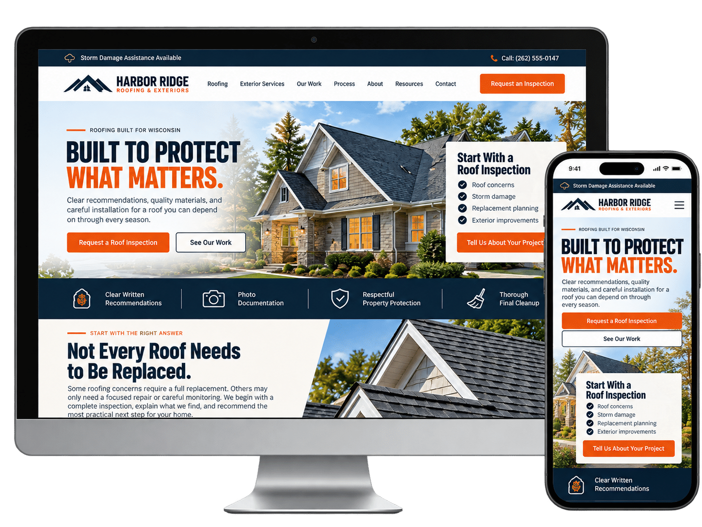 Roofing Contractor Website Concept Roofing contractor website design concept shown on desktop and mobile devices
