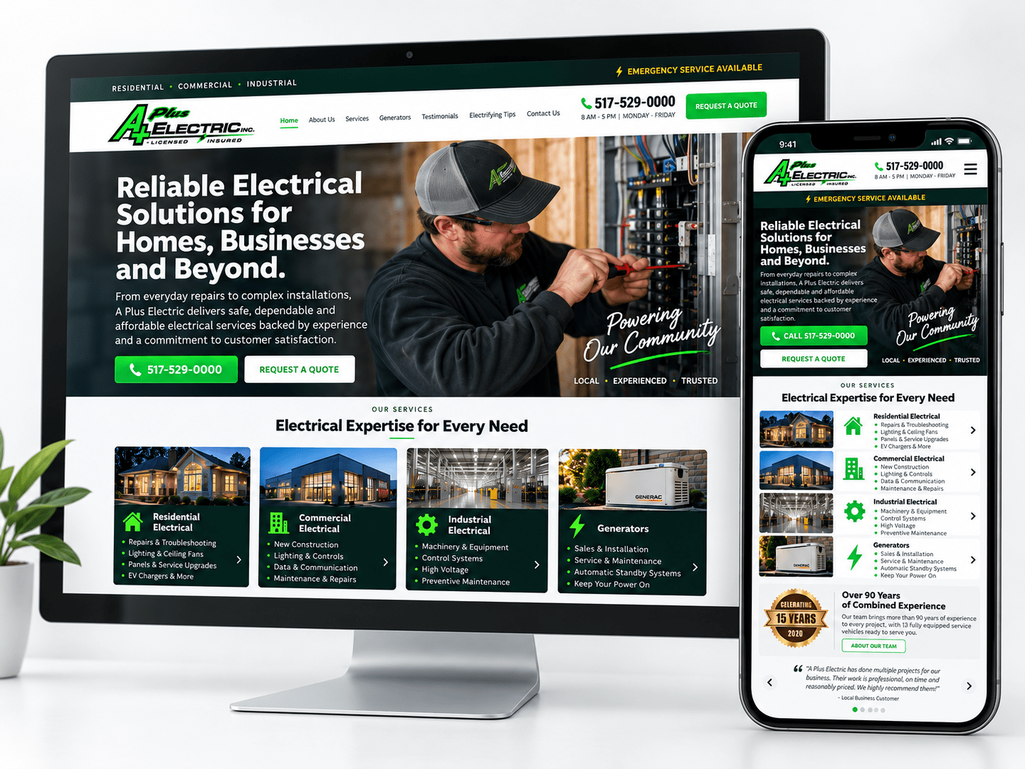 Sample service business website concept shown on desktop and mobile devices