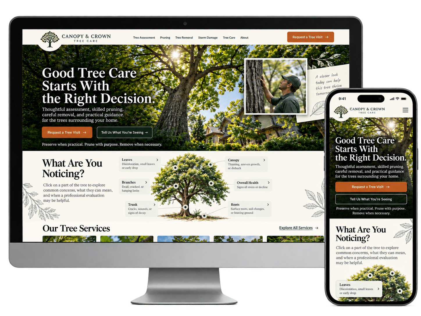 Tree Service Website Concept Tree service website design concept shown on desktop and mobile devices